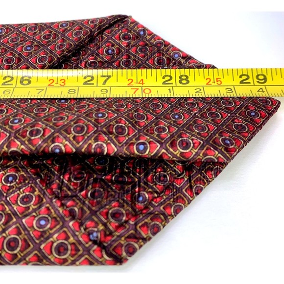 KOLTE Couture Red Plaid Circles Dots Geometric 100% Silk Necktie Hand Made Italy - Picture 11 of 12